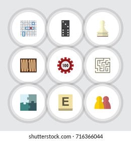 Flat Icon Entertainment Set Of Mahjong, Bones Game, Poker And Other Vector Objects. Also Includes Enigma, Chip, Table Elements.