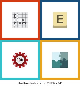 Flat Icon Entertainment Set Of Poker, Jigsaw, Mahjong And Other Vector Objects. Also Includes Mahjong, Enigma, Play Elements.