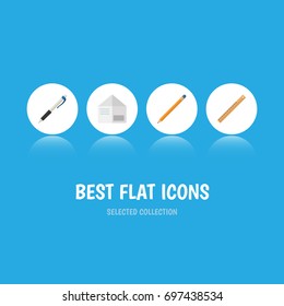 Flat Icon Equipment Set Of Drawing Tool, Letter, Straightedge And Other Vector Objects. Also Includes Envelope, Write, Drawing Elements.