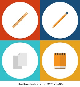 Flat Icon Equipment Set Of Drawing Tool, Notepaper, Sheets And Other Vector Objects. Also Includes Straightedge, Sheet, File Elements.