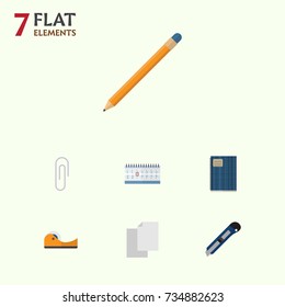 Flat Icon Equipment Set Of Fastener Page, Drawing Tool, Date Block And Other Vector Objects. Also Includes Sheet, Tape, Calendar Elements.