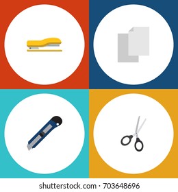 Flat Icon Equipment Set Of Knife, Sheets, Clippers And Other Vector Objects. Also Includes Cutting, File, Blade Elements.