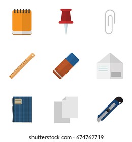 Flat Icon Equipment Set Of Letter, Copybook, Notepaper And Other Vector Objects. Also Includes Blank, File, Notebook Elements.