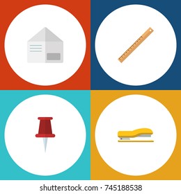 Flat Icon Equipment Set Of Letter, Supplies, Pushpin And Other Vector Objects. Also Includes Envelope, Letter, Pointer Elements.