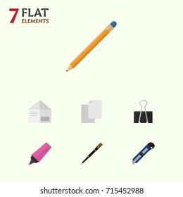 Flat Icon Equipment Set Of Marker, Drawing Tool, Letter And Other Vector Objects. Also Includes Letter, Knife, Blade Elements.