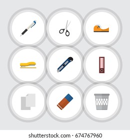 Flat Icon Equipment Set Of Rubber, Sticky, Sheets And Other Vector Objects. Also Includes Basket, Cutter, Scissors Elements.