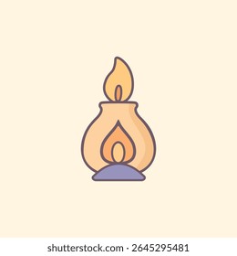 Flat icon of essential oil diffuser with soft flame for aromatherapy, wellness spa, air purification, relaxation therapy, and cozy home decoration