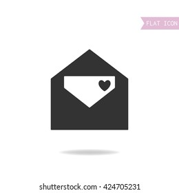 Flat icon of  etter. Love message. Black silhouette, mail. 