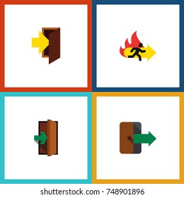 Flat Icon Exit Set Of Directional, Entrance, Entry And Other Vector Objects. Also Includes Door, Directional, Exit Elements.