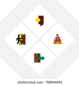 Flat Icon Exit Set Of Emergency, Evacuation, Directional And Other Vector Objects. Also Includes Fire, Evacuation, Entry Elements.