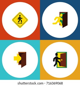 Flat Icon Exit Set Of Entry, Evacuation, Open Door And Other Vector Objects. Also Includes Door, Evacuation, Entry Elements.