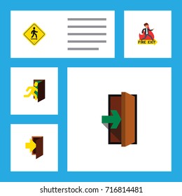 Flat Icon Exit Set Of Entry, Direction Pointer, Open Door And Other Vector Objects. Also Includes Fire, Emergency, Exit Elements.