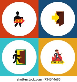 Flat Icon Exit Set Of Entry, Evacuation, Exit And Other Vector Objects. Also Includes Exit, Fire, Arrow Elements.