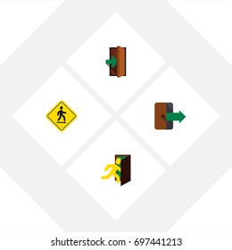 Flat Icon Exit Set Of Open Door, Directional, Entrance And Other Vector Objects. Also Includes Arrow, Door, Evacuation Elements.