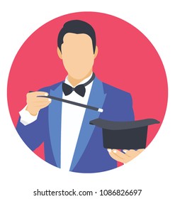 
Flat icon of an expert magician 
