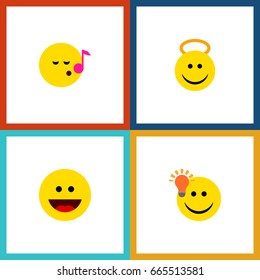Flat Icon Expression Set Of Angel, Descant, Laugh And Other Vector Objects. Also Includes Sing, Light, Cheerful Elements.