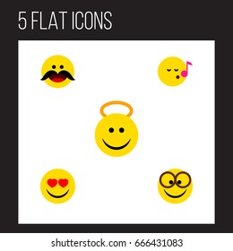 Flat Icon Expression Set Of Angel, Cheerful, Descant And Other Vector Objects. Also Includes Pleasant, Angel, Sing Elements.