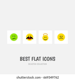 Flat Icon Expression Set Of Angel, Frown, Sad And Other Vector Objects. Also Includes Whiskers, Frown, Sad Elements.
