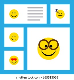 Flat Icon Expression Set Of Asleep, Love, Winking And Other Vector Objects. Also Includes Face, Pleasant, Happy Elements.