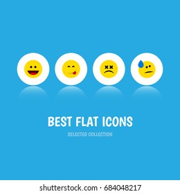 Flat Icon Expression Set Of Delicious Food, Cross-Eyed Face, Tears And Other Vector Objects. Also Includes Emoji, Dizzy, Delicious Elements.