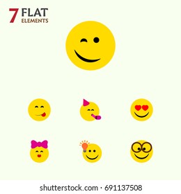 Flat Icon Expression Set Of Delicious Food, Have An Good Opinion, Pleasant And Other Vector Objects. Also Includes Eyes, Fun, Heart Elements.