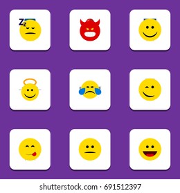 Flat Icon Expression Set Of Delicious Food, Angel, Laugh And Other Vector Objects. Also Includes Delicious, Asleep, Cheerful Elements.