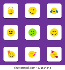 Flat Icon Expression Set Of Descant, Angel, Party Time Emoticon And Other Vector Objects. Also Includes Angel, Emoji, Idea Elements.