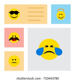 Flat Icon Expression Set Of Displeased, Angel, Cold Sweat And Other Vector Objects. Also Includes Smile, Emoji, Face Elements.
