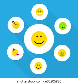 Flat Icon Expression Set Of Frown, Smile, Grin And Other Vector Objects. Also Includes Frown, Face, Smile Elements.