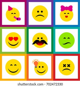 Flat Icon Expression Set Of Frown, Cheerful, Have An Good Opinion And Other Vector Objects. Also Includes Cheerful, Light, Whiskers Elements.
