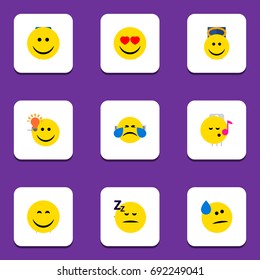 Flat Icon Expression Set Of Have An Good Opinion, Tears, Love And Other Vector Objects. Also Includes Idea, Emoji, Asleep Elements.
