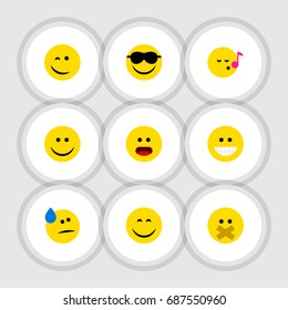 Flat Icon Expression Set Of Hush, Tears, Descant And Other Vector Objects. Also Includes Wonder, Laugh, Smile Elements.