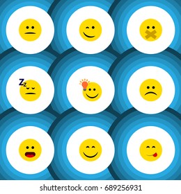 Flat Icon Expression Set Of Hush, Have An Good Opinion, Sad And Other Vector Objects. Also Includes Emoji, Smile, Hush Elements.