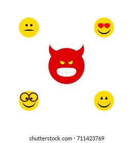 Flat Icon Expression Set Of Joy, Pouting, Displeased And Other Vector Objects. Also Includes Pleasant, Eyes, Angry Elements.