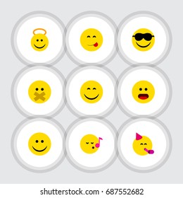 Flat Icon Expression Set Of Party Time Emoticon, Smile, Happy And Other Vector Objects. Also Includes Confused, Food, Angel Elements.