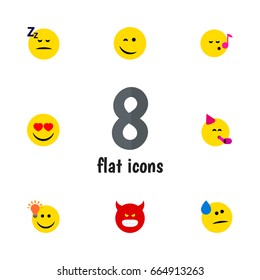 Flat Icon Expression Set Of Tears, Winking, Party Time Emoticon And Other Vector Objects. Also Includes Pouting, Song, Eyes Elements.