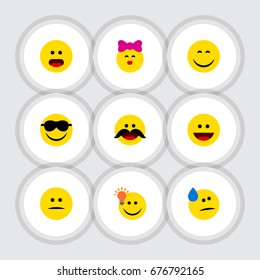 Flat Icon Expression Set Of Tears, Wonder, Laugh And Other Vector Objects. Also Includes Happy, Whiskers, Idea Elements.