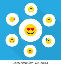 Flat Icon Expression Set Of Tears, Displeased, Sad And Other Vector Objects. Also Includes Emoji, Song, Displeased Elements.