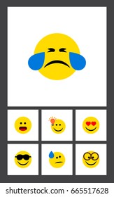 Flat Icon Expression Set Of Wonder, Happy, Have An Good Opinion And Other Vector Objects. Also Includes Face, Tears, Emoji Elements.