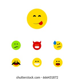 Flat Icon Expression Set Of Wonder, Delicious Food, Pouting And Other Vector Objects. Also Includes Whiskers, Cheerful, Wonder Elements.