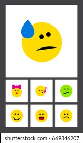 Flat Icon Expression Set Of Wonder, Tears, Sad And Other Vector Objects. Also Includes Kiss, Face, Emoji Elements.