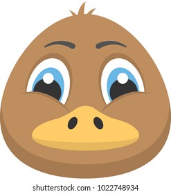 Flat icon of the face of a brown duckling 