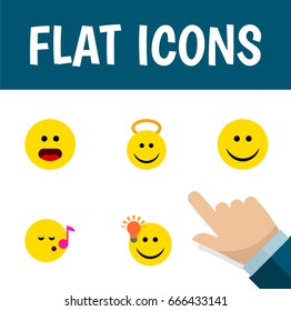 Flat Icon Face Set Of Angel, Joy, Wonder And Other Vector Objects. Also Includes Light, Angel, Confused Elements.