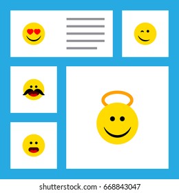 Flat Icon Face Set Of Angel, Winking, Cheerful And Other Vector Objects. Also Includes Smile, Happy, Whiskers Elements.