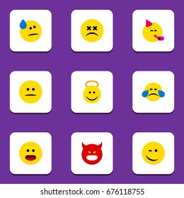 Flat Icon Face Set Of Angel, Winking, Tears And Other Vector Objects. Also Includes Angel, Sad, Happy Elements.
