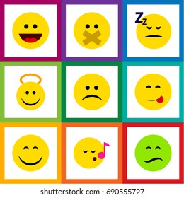 Flat Icon Face Set Of Angel, Laugh, Smile And Other Vector Objects. Also Includes Laugh, Grin, Food Elements.