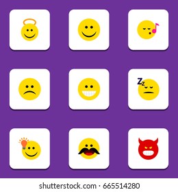 Flat Icon Face Set Of Asleep, Angel, Sad And Other Vector Objects. Also Includes Sad, Song, Emoji Elements.