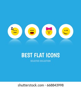 Flat Icon Face Set Of Asleep, Caress, Wonder And Other Vector Objects. Also Includes Wonder, Confused, Face Elements.