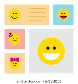 Flat Icon Face Set Of Caress, Grin, Asleep And Other Vector Objects. Also Includes Asleep, Sleeping, Joy Elements.