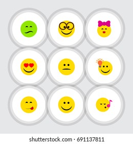 Flat Icon Face Set Of Caress, Have An Good Opinion, Joy And Other Vector Objects. Also Includes Eyes, Pleasant, Heart Elements.